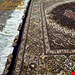 اندازه ذرع و نیم 1.5 متری 50 رج با پشم مرینوس پرویزیان (7لا) تک گره ترکی (تضمینی) رنگ متن سرمه ای، حاشیه افسری و ترنج پیازی 9 متن رنگی 28 رنگ پشم و 3 رنگ ابریشم جدیدترین نقشه ماهی کمال الملک خوی رنگرزی شده توسط دستگاه اشلاپ فورس با پودر صیبای آلمانی تضمین کیفیت بافت همراه با قید در فاکتور  