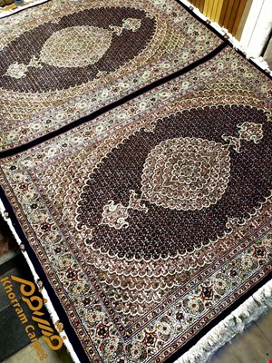 فرش دستباف ماهی خوی جفت قالیچه 3 متری سرمه ای پشم ایرانی کد 256