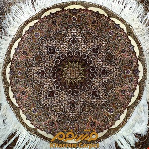 فرش دستباف ماهی خوی دایره 1 متری کرم 50 رج پرویزیان کد 139